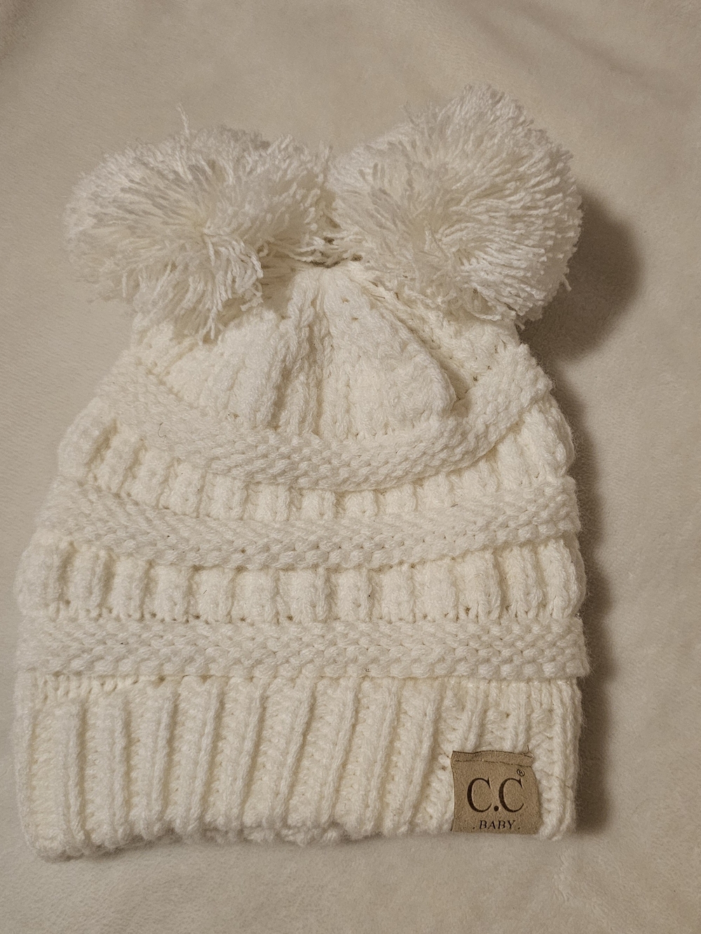C.C Baby Cream Double Pom Pom Knit Beanie for Kids